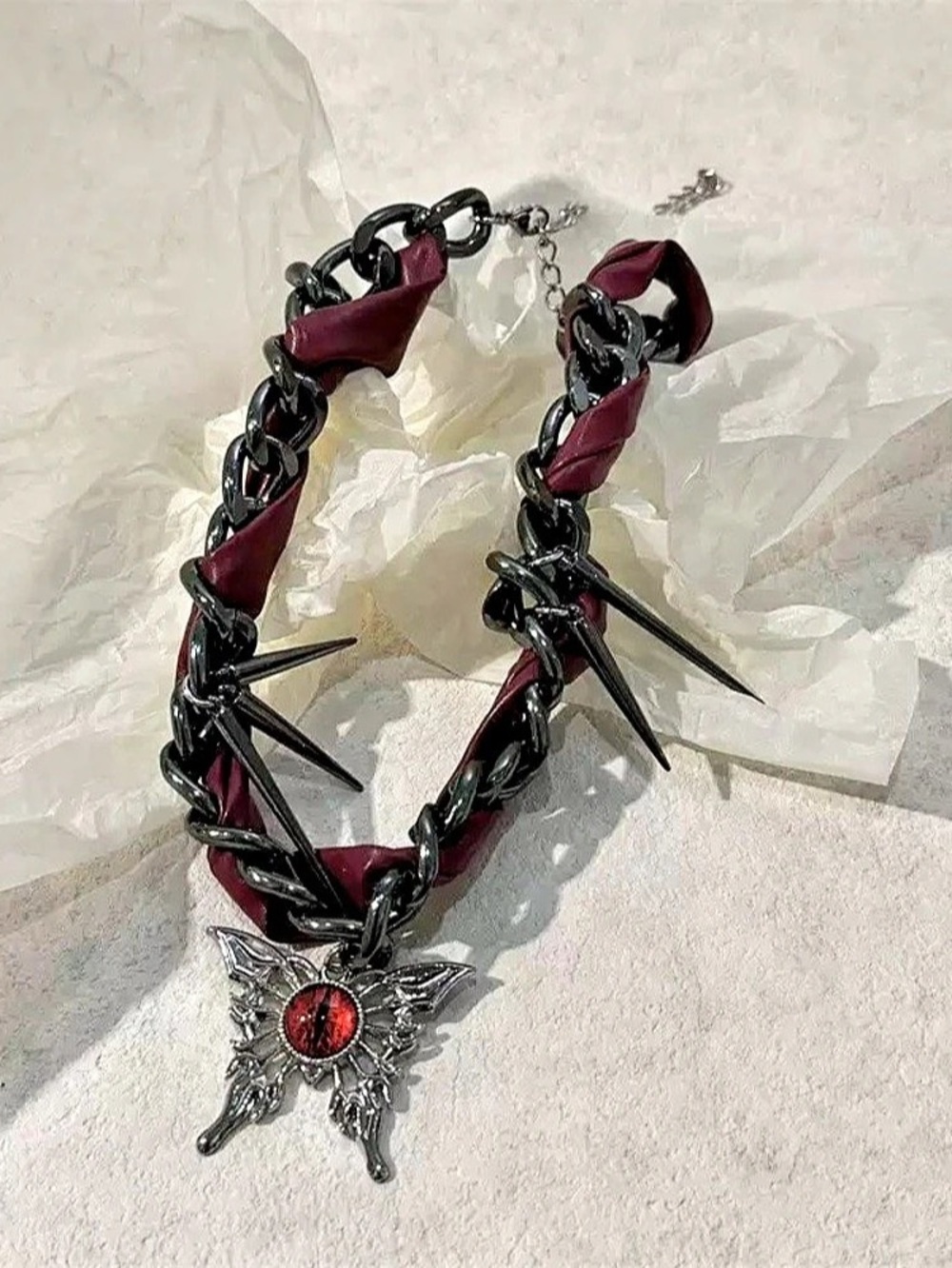 Crimson Butterfly Cross Choker Black & Red Necklace
